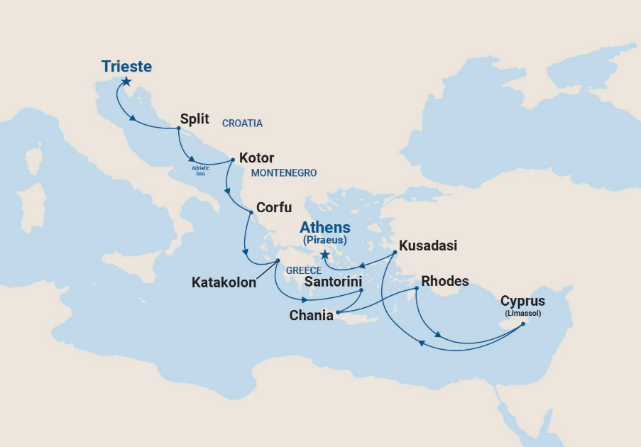 Mediterráneo con Islas Griegas y el Adriático